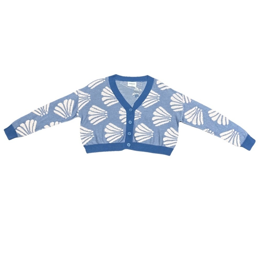Callahan NWT Navy Cream Seashell Knit Cropped Cardigan Sweater Size M